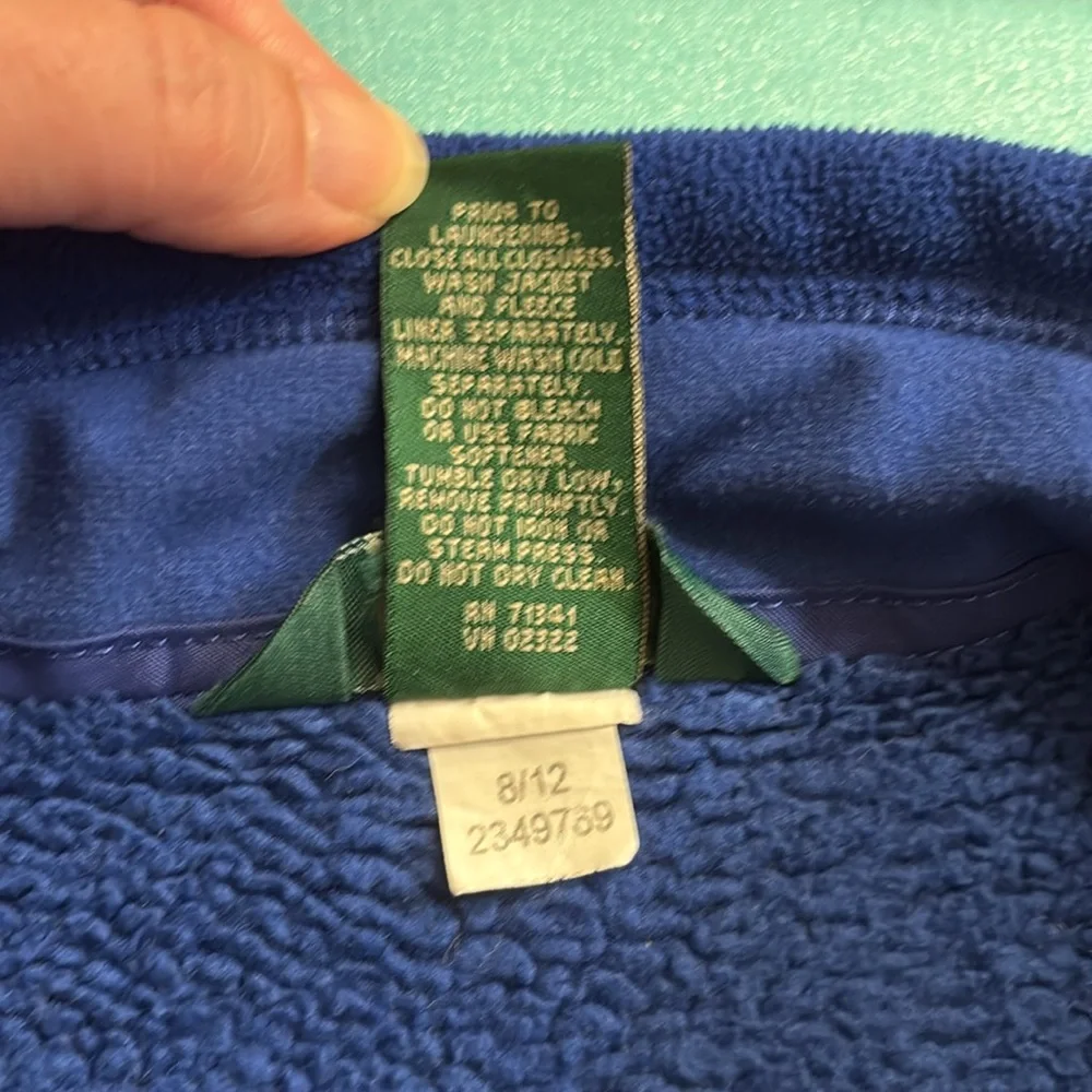 LL Bean Kids 6X/7 Blue Fleece Zip Up Front Lightweight Jacket